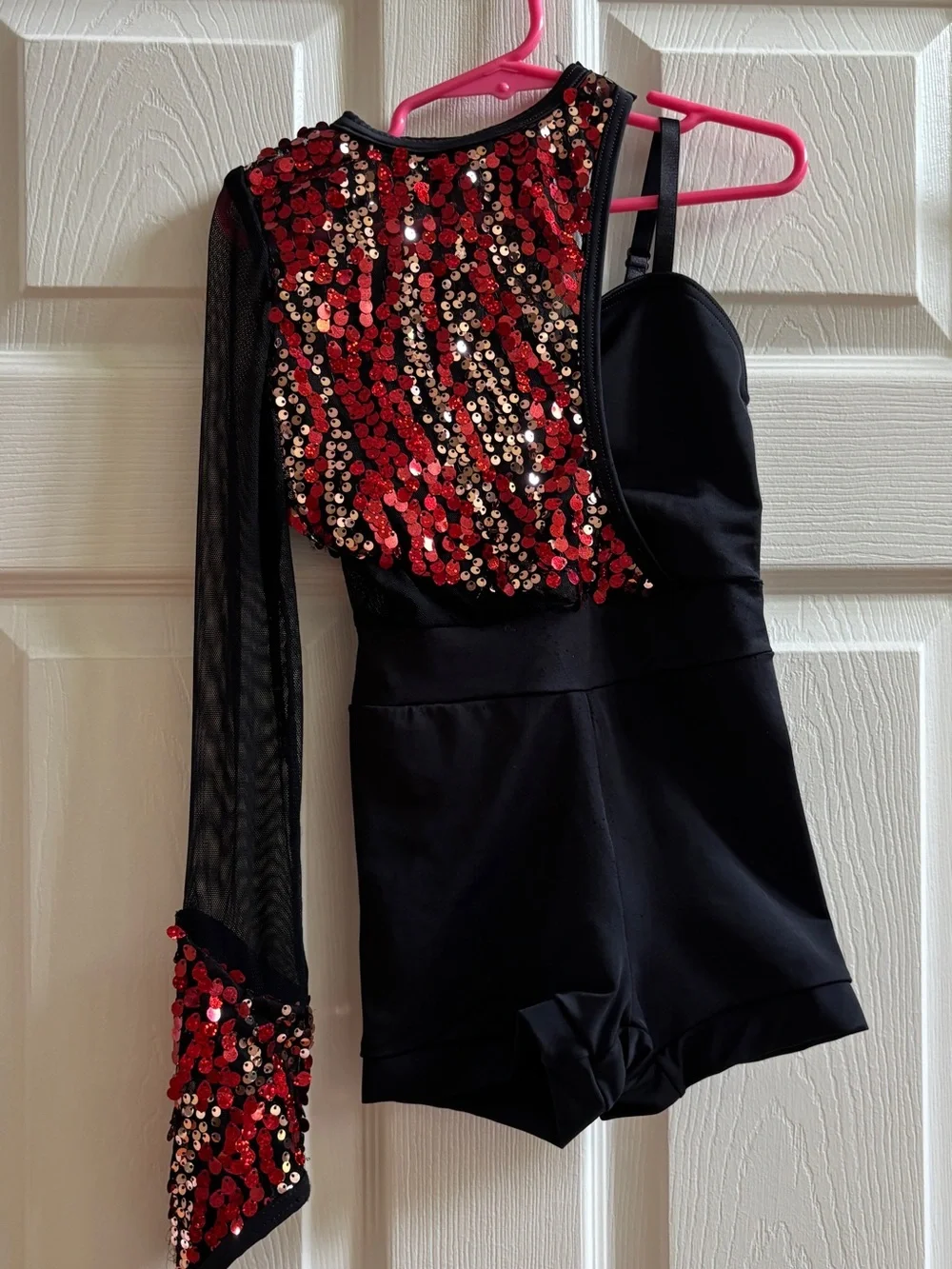 Weissman Black Dance Leotard with Red and Gold Sequins